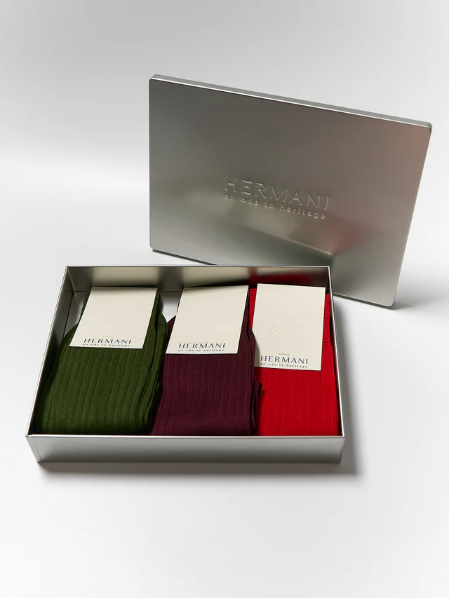 Gift Box: Egyptian Cotton Mid-Calf - Rosso, Oliva, Bordeaux