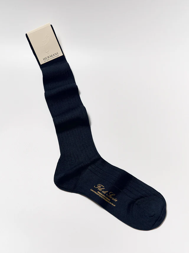 Filo di Scozia Cotton Knee-High - Navy