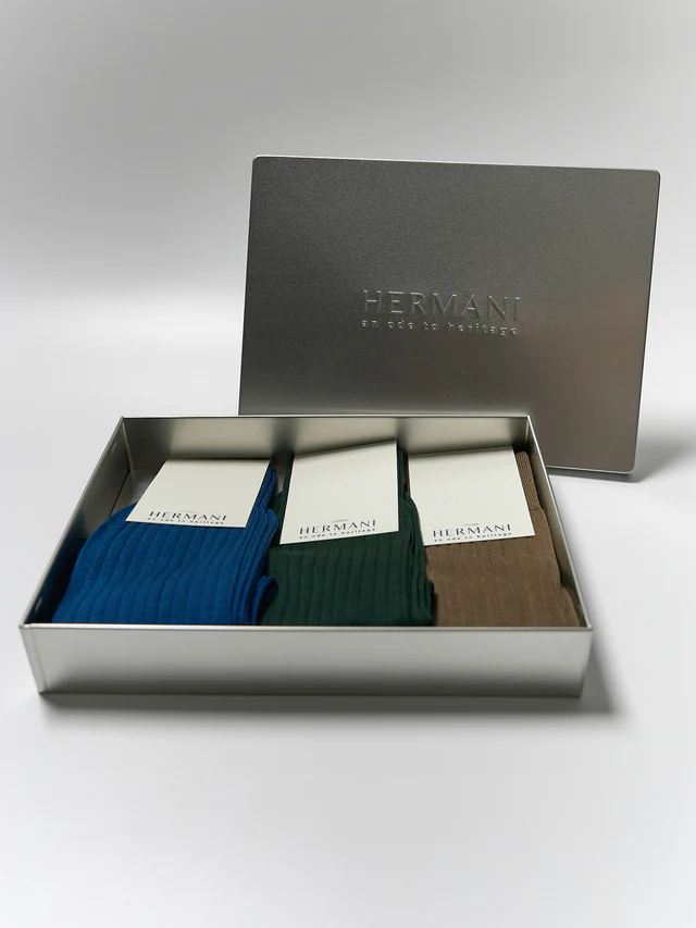 Gift Box: Egyptian Cotton Mid-Calf - Verdone, Blu, Tabacco